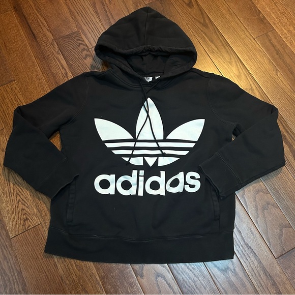 Adidas Black Hoodie with White Trefoil Logo - size S - Picture 1 of 6